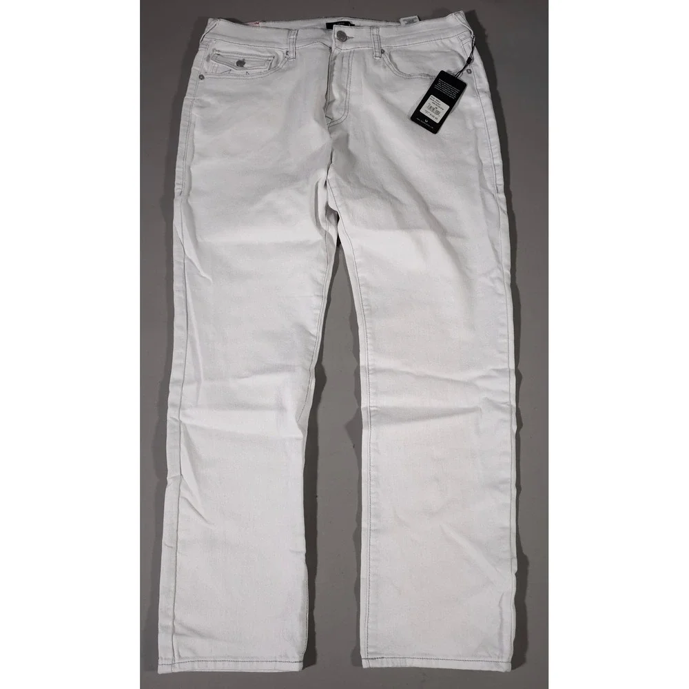 True Religion Geno Relaxed Slim Jeans Mens 36 Optic White Flap Pocket 700217
